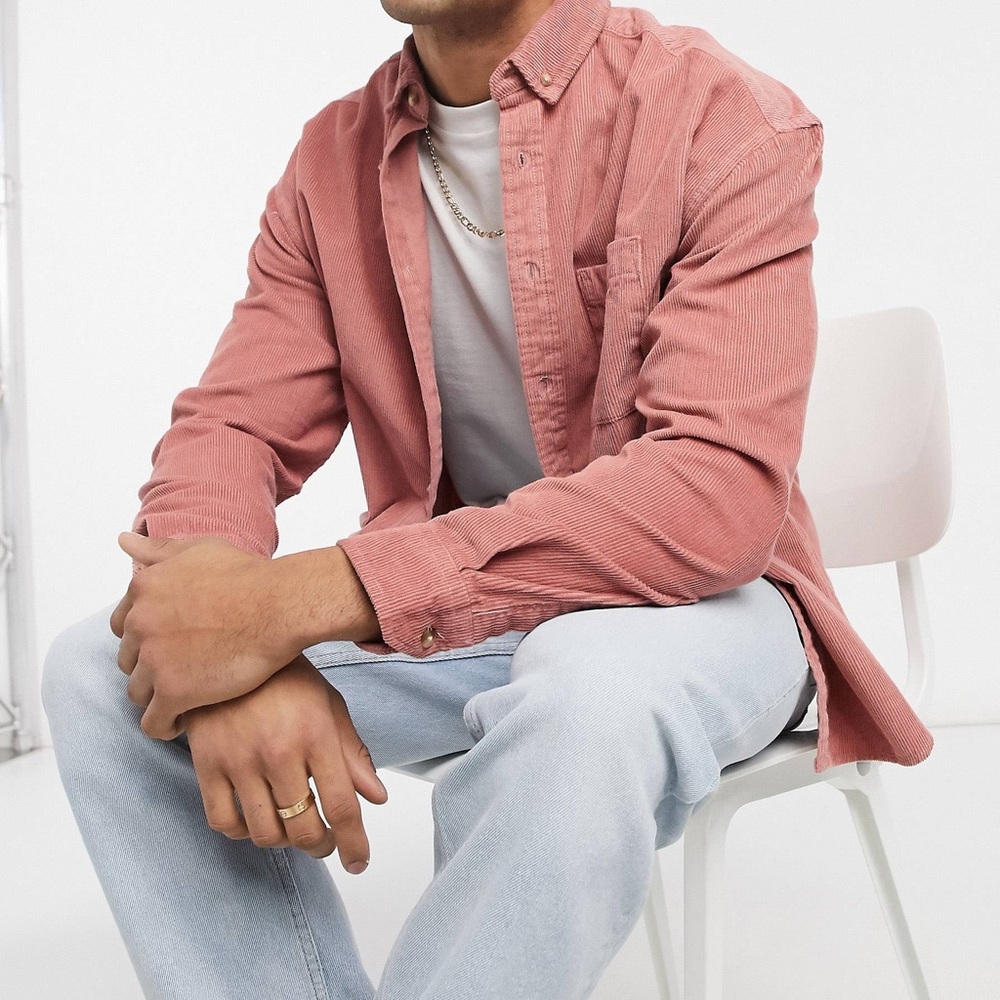 ASOS DESIGN ‘90s oversized chord shirt in pink